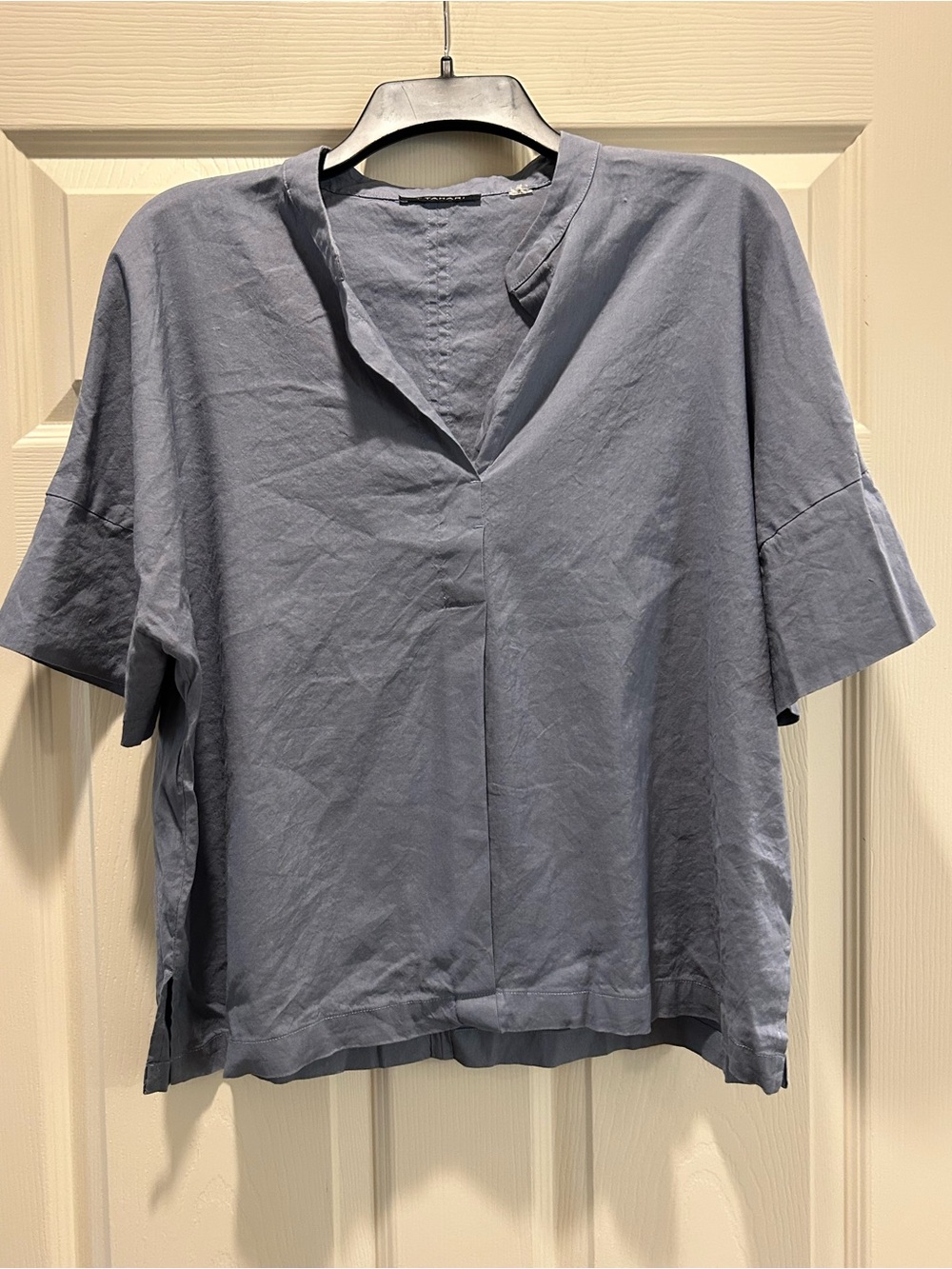 Tahari Slate Blue V-Neck Short Sleeve Tunic